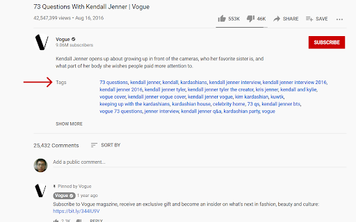 YouTube Tags screenshot