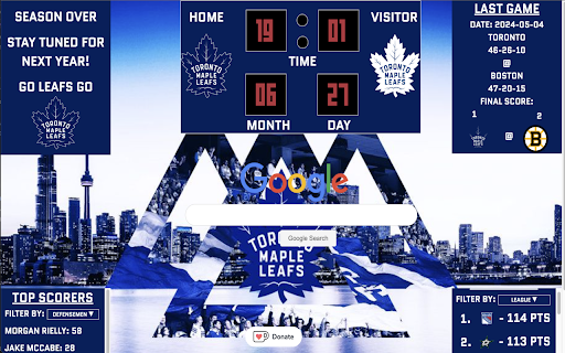 Toronto Maple Leafs Chrome Extension screenshot