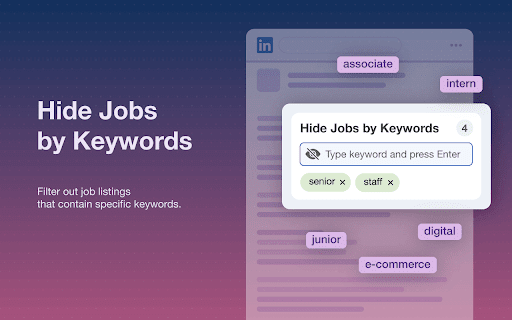 Job Search Filter — Hide Applied, Reposted Jobs, Companies, and Keywords screenshot