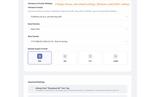 Substack PDF Downloader: Export Substack to PDF, Markdown, JSON, Text screenshot