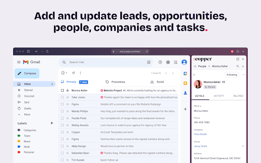 Copper CRM for Gmail and LinkedIn screenshot