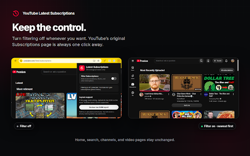 YouTube Latest Subscriptions screenshot
