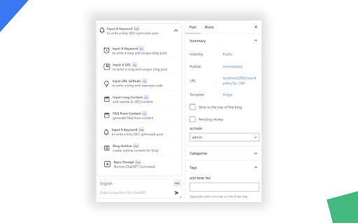 ChatGPT for Wordpress screenshot