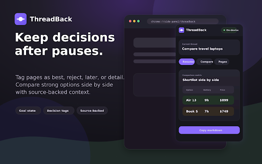 ThreadBack - Browser Research Organizer screenshot