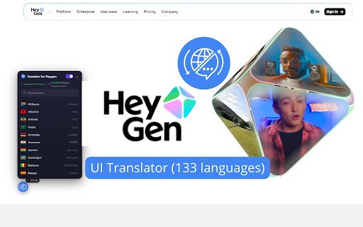 HeyGen: interface translator — English and 133 languages screenshot