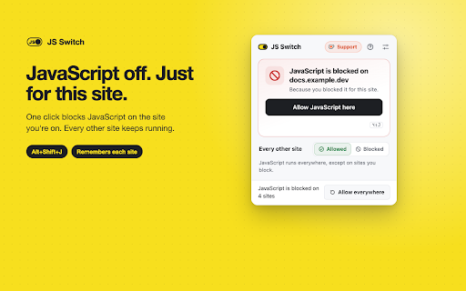 Disable JavaScript — Per-Site Toggle & Switch | JS Switch screenshot