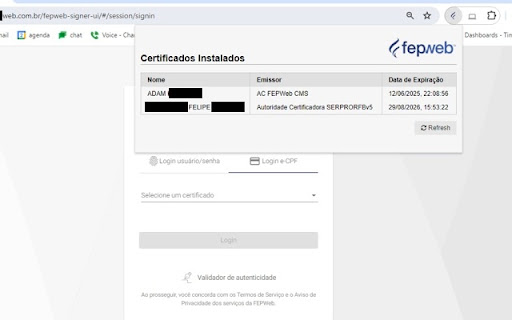 FEPWeb CMS Digital Signature Extension screenshot