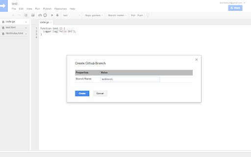 Google Apps Script GitHub Assistant screenshot
