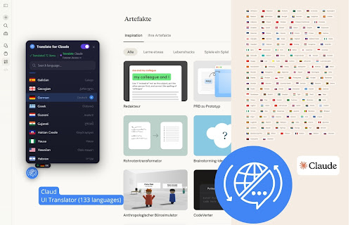 Claude AI: interface translator — English and 133 languages screenshot
