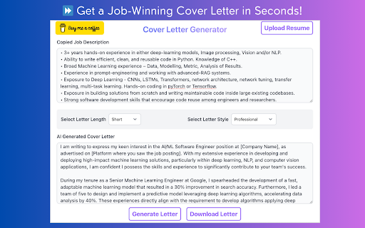 Cover Letter Generator screenshot