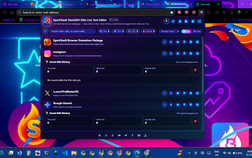 SparkVault NextGEN Elite Live Text Editor screenshot