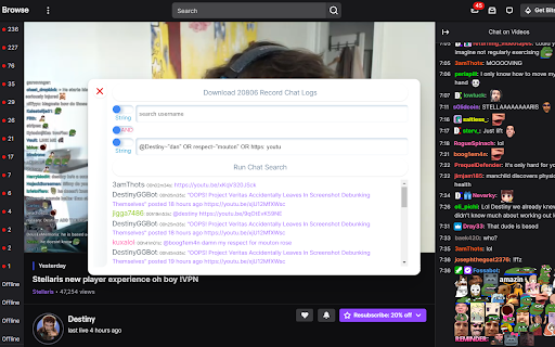Twitch VOD Chat Search screenshot