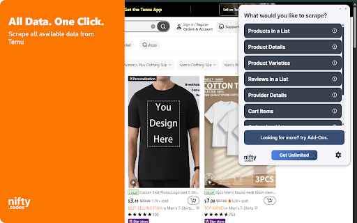 T-Bargain Scraper: Export Listings, Sellers, Reviews & More screenshot