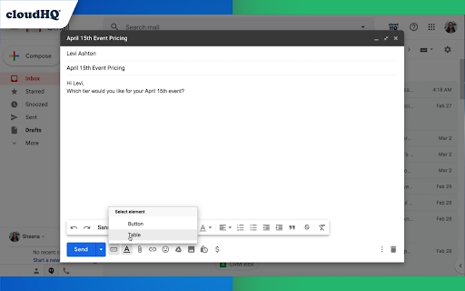 Tables for Gmail™ by cloudHQ screenshot