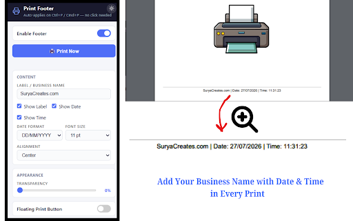 Print Footer Watermark - Name, Time, Date screenshot