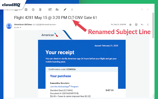 Rename Email Subject by cloudHQ screenshot
