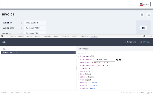 Alpine.js devtools screenshot