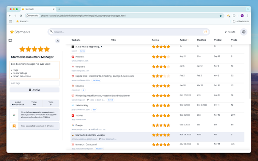 Starmarks Bookmark Manager screenshot