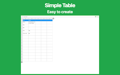Simple Table - Note as table screenshot