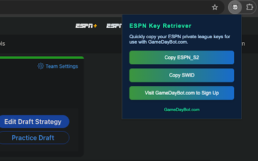 ESPN Private League Setup - GameDayBot.com screenshot