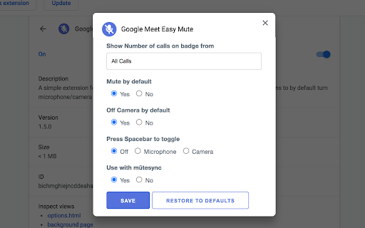 Easy Mute for Google Meet screenshot