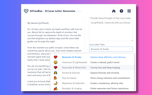 Free AI Love Letter Generator: AIFreeBox screenshot