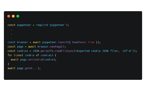Export cookie JSON file for Puppeteer screenshot
