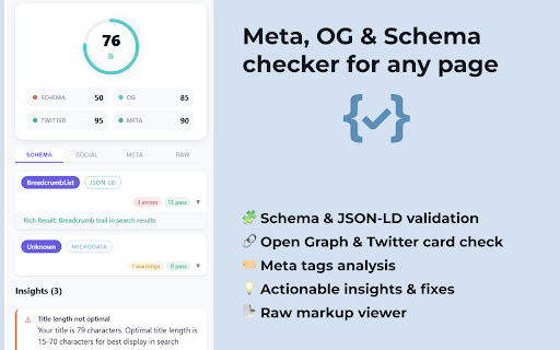 SchemaCheck — Schema Markup Checker & Open Graph Meta Tag Validator screenshot