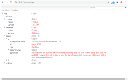 HAR/JSON viewer screenshot