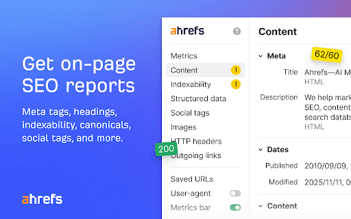 Ahrefs SEO Toolbar screenshot