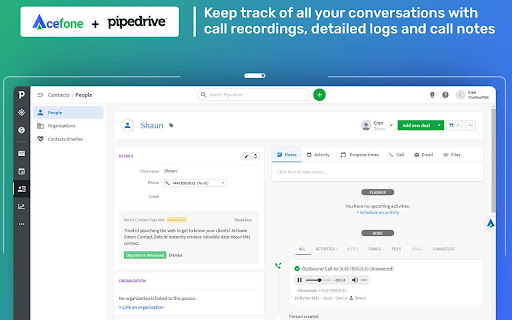 Acefone Extension For Pipedrive screenshot