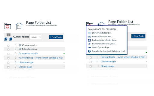 Canvas Page Folders screenshot