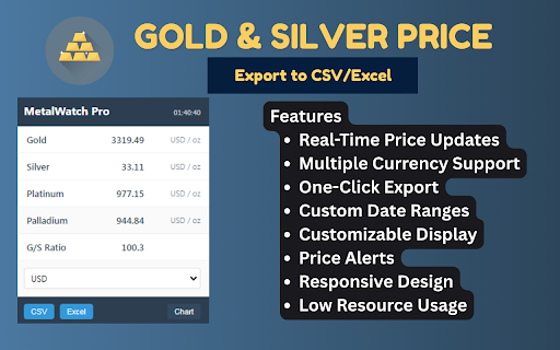 Gold & Silver price - Export to CSV/Excel screenshot