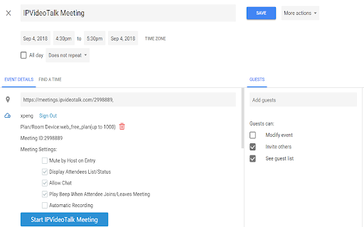 IPVideoTalk for Google Calendar screenshot
