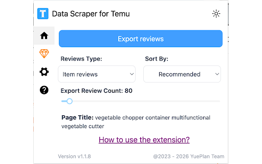 Data Scraper for Temu | Scrape Reviews Data to CSV screenshot