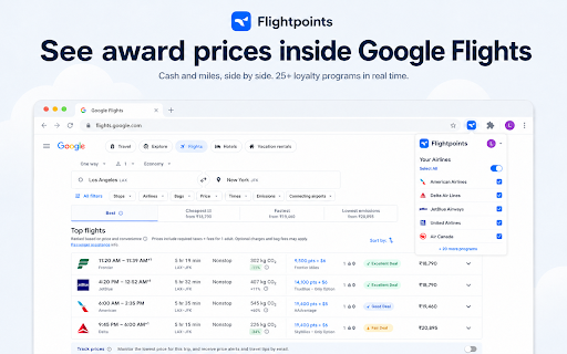 Flightpoints - Award Flight Extension for Google Flights screenshot