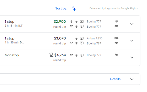 Legrooms+ for Google Flights screenshot