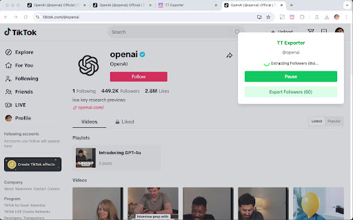 Export TikTok Followers screenshot