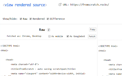 View Rendered Source screenshot