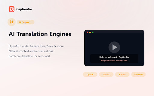 CaptionGo – Bilingual Subtitles & AI Live Captions for Any Video screenshot