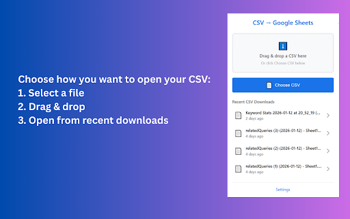 CSV to Google Sheets – Open CSV Instantly screenshot