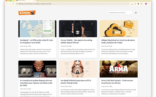 Korben News Tab screenshot