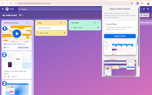 Export Trello to Excel screenshot