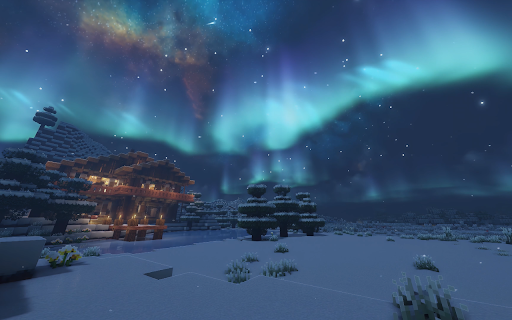 Minecraft Aurora Night Cabin Live Wallpaper screenshot
