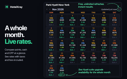 HotelXray for Hyatt, Marriott & Hilton — Live Rates, Points & Alerts screenshot