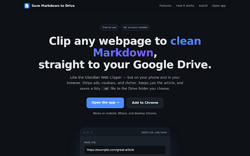 Save Markdown to Drive screenshot