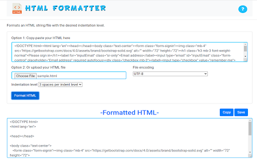 HTML Formatter screenshot