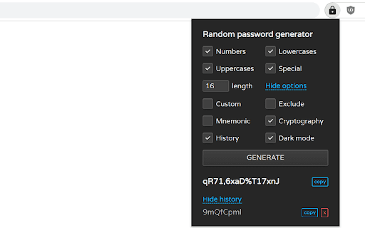 Random password generator screenshot
