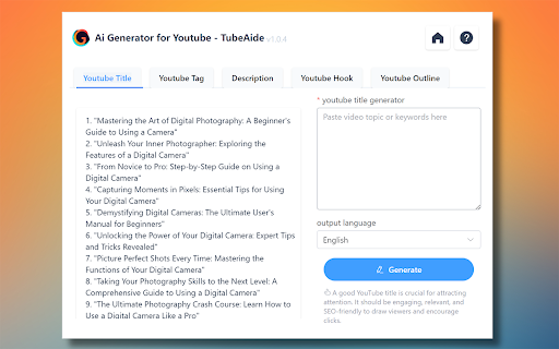 Free AI Tag Generator for Youtube - TubeAide screenshot