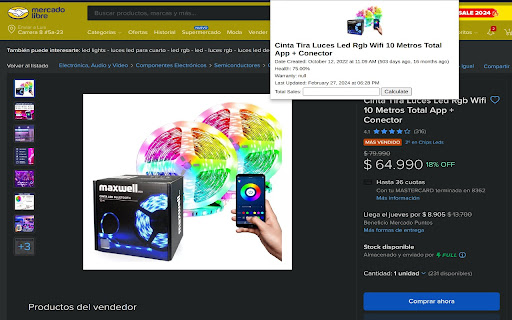 MercadoLibre Product Date screenshot